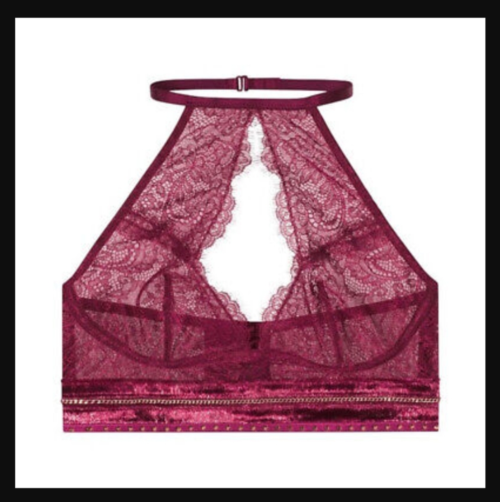 EUC VS Longline Velvet Trim Keyhole Halter Bralette